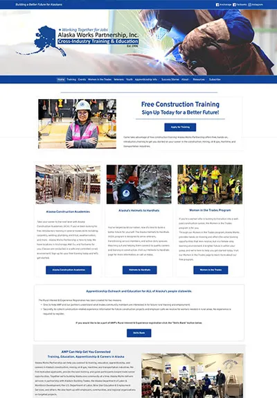 Website Design Services example page, Alaska Works Partnership
