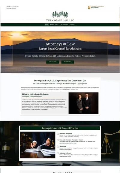 Website Design Services example page, Turnagain Law