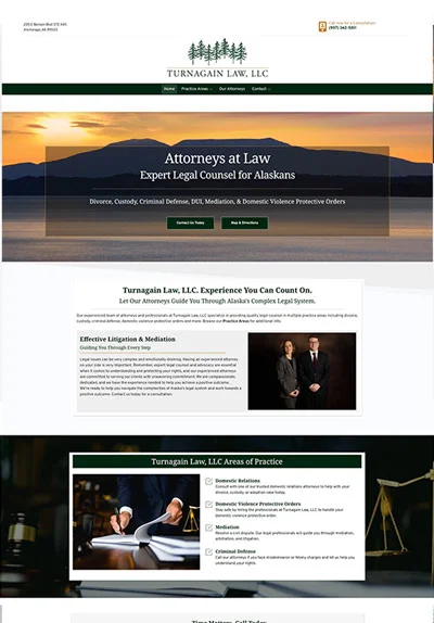 Westbrook Advertising Agency in Anchorage Alaska. Digital Marketing, TV and Radio Advertising. Streaming Television. Website Design Client Page Example, Turnagain Law.